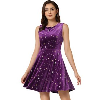 Women's Stars Velvet Round Neck Sleeveless Mini Dress