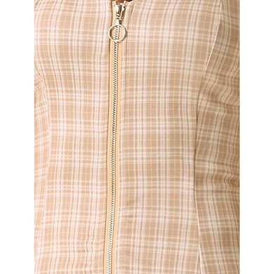 Women's Plaid Check Strap Zipper Front Sleeveless Dress