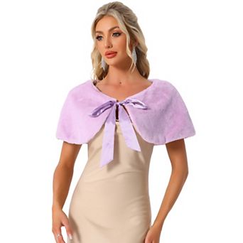 Women's Wedding Faux Fur Cropped Shrug Shawl with Bowknot Satin Ribbon