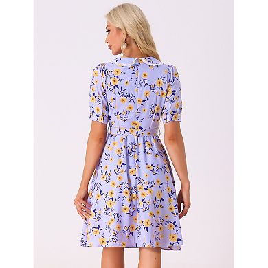 Women's Peter Pan Collar A-Line Flowy Midi Chiffon Floral Dress