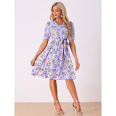 Women's Peter Pan Collar A-Line Flowy Midi Chiffon Floral Dress
