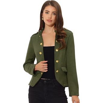 Women's Faux Suede Open Front Long Sleeve Button Decor Steampunk Jacket