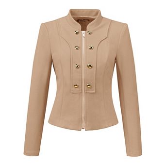 Women's Vintage Steampunk Stand Collar Button Decor Zip Up Blazer Jacket