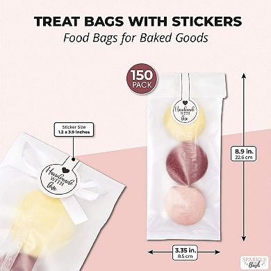 Clear Plastic Treat Bags with Stickers for Baked Goods (3.35 x 8.9 In, 150 Pack)