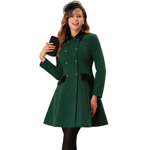 Women' Winter Overcoat Single Breasted Button Velvet Contrast Collar Coat