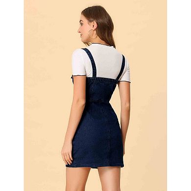 Women's Jean Button Down Adjustable Strap Denim Suspender Skirt