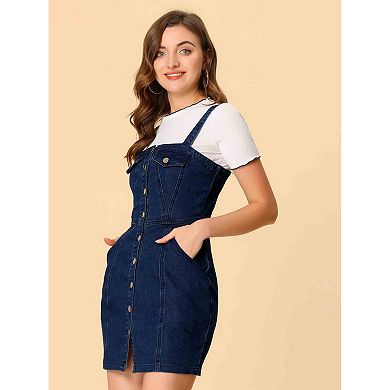 Women's Jean Button Down Adjustable Strap Denim Suspender Skirt