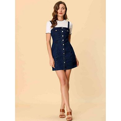 Women's Jean Button Down Adjustable Strap Denim Suspender Skirt
