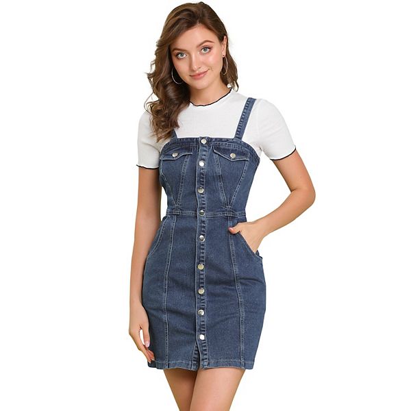 Women's Jean Button Down Adjustable Strap Denim Suspender Skirt