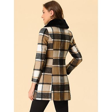 Women's Plaid Winter Faux Fur Collar Outerwear Long Coat