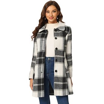 Women's Plaid Winter Faux Fur Collar Outerwear Long Coat