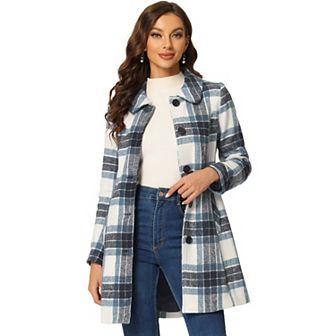 Women's Plaid Winter Faux Fur Collar Outerwear Long Coat
