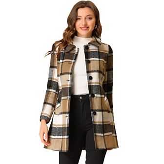 Women's Plaid Winter Faux Fur Collar Outerwear Long Coat