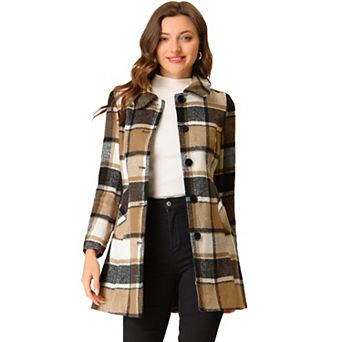 Women's Plaid Winter Faux Fur Collar Outerwear Long Coat