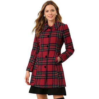 Women's Plaid Winter Faux Fur Collar Outerwear Long Coat