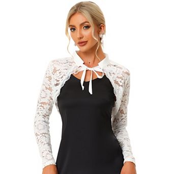 Women's Lace Cropped Shrugs Stand Collar Elegant Crochet Sheer Bolero