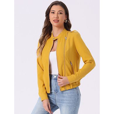 Women's Lightweight Stand Collar Zip up Biker Moto Jacket