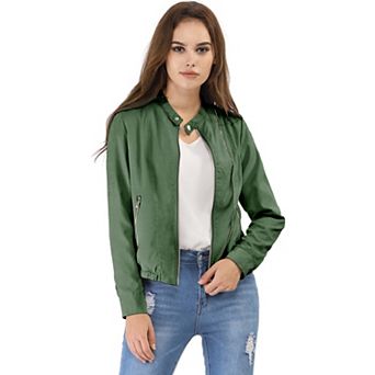 Women's Lightweight Stand Collar Zip up Biker Moto Jacket