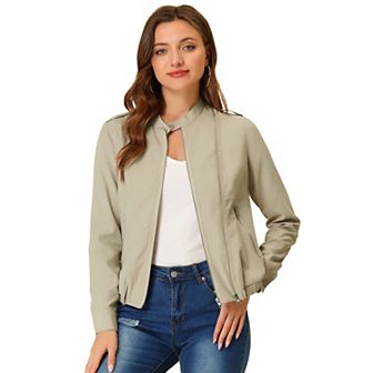 Women's Lightweight Stand Collar Zip up Biker Moto Jacket
