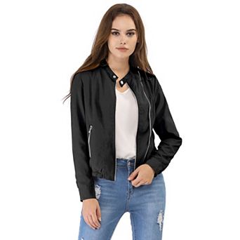 Women's Lightweight Stand Collar Zip up Biker Moto Jacket