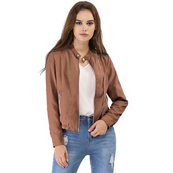 Women's Lightweight Stand Collar Zip up Biker Moto Jacket
