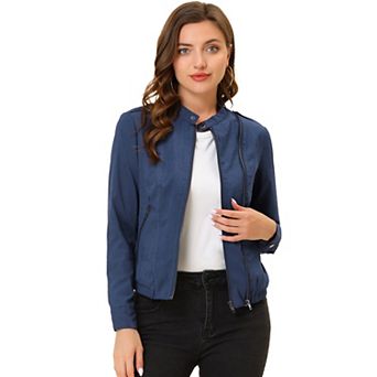 Women's Lightweight Stand Collar Zip up Biker Moto Jacket