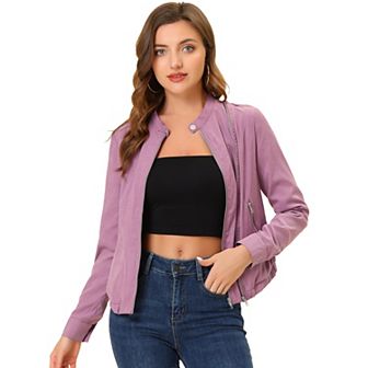Women's Lightweight Stand Collar Zip up Biker Moto Jacket