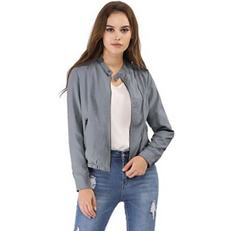 Women's Lightweight Stand Collar Zip up Biker Moto Jacket