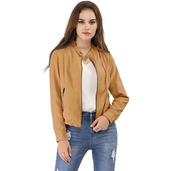 Women's Lightweight Stand Collar Zip up Biker Moto Jacket