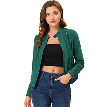 Women's Lightweight Stand Collar Zip up Biker Moto Jacket