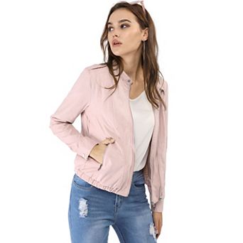 Women's Lightweight Stand Collar Zip up Biker Moto Jacket