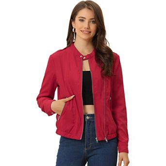 Women's Lightweight Stand Collar Zip up Biker Moto Jacket