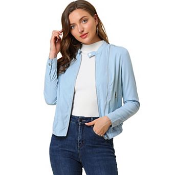 Women's Lightweight Stand Collar Zip up Biker Moto Jacket