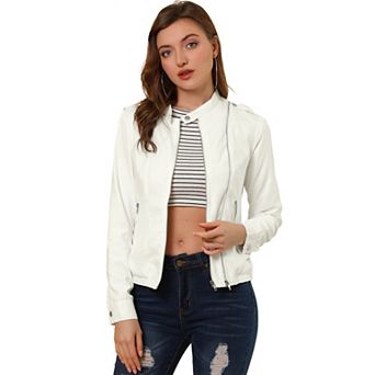 Women's Lightweight Stand Collar Zip up Biker Moto Jacket