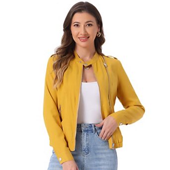 Women's Lightweight Stand Collar Zip up Biker Moto Jacket