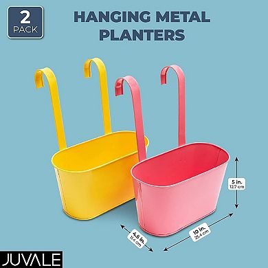 Metal Hanging Planter, Colorful Planters (2 Colors, 10 x 4.5 x 5 in, 2 Pack)