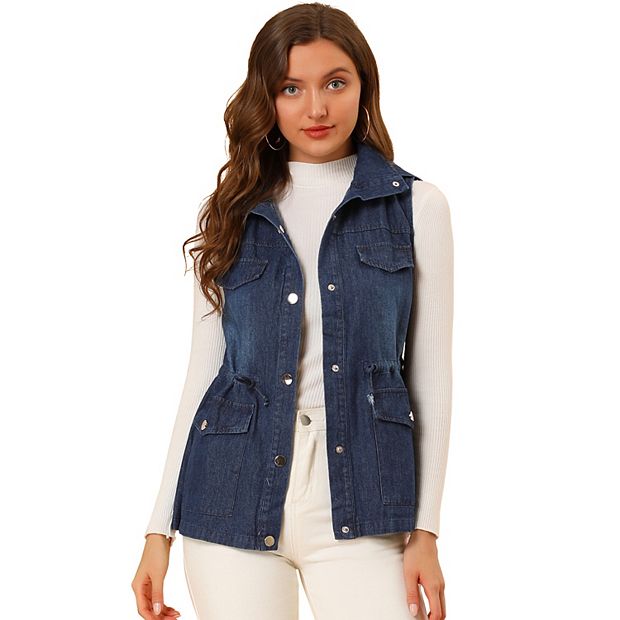 Short sleeveless denim jacket sale