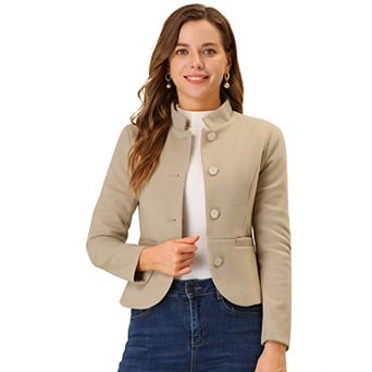 Women's Peplum Cropped Woolen Jacket Coat