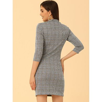 Women's Vintage 3/4 Sleeve Stand Collar Plaid Dress