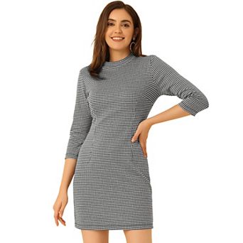 Women's Vintage 3/4 Sleeve Stand Collar Plaid Dress