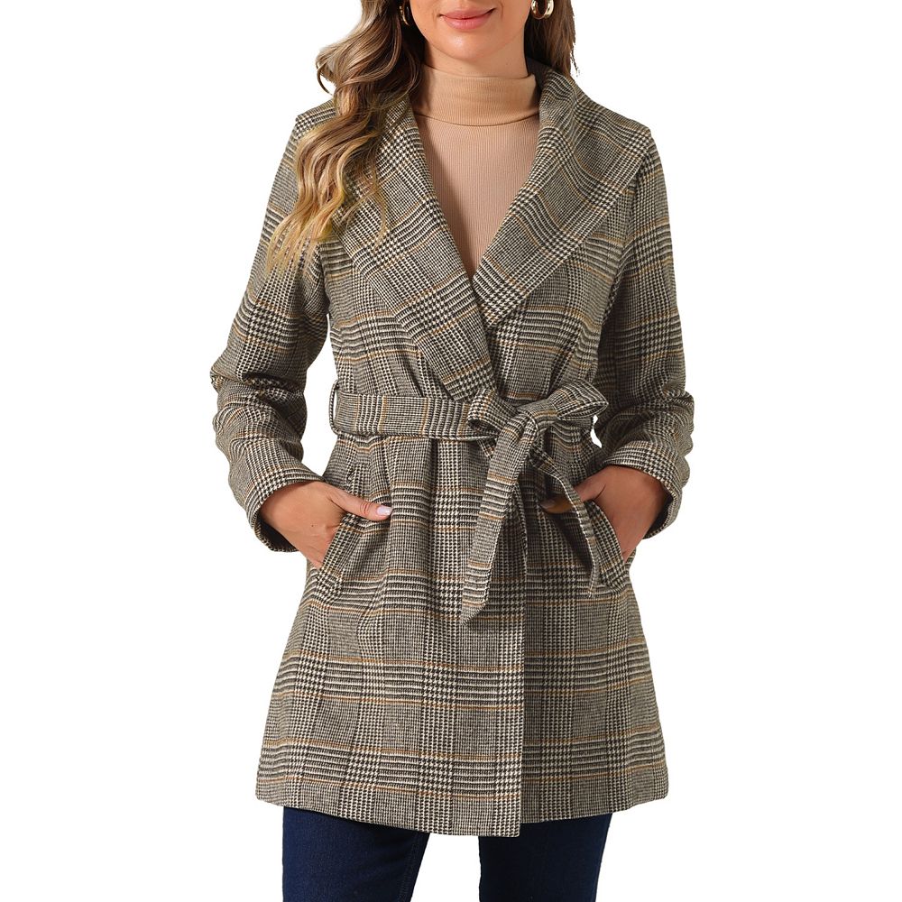 Plaid Shawl Collar Coat with Pockets