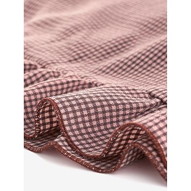 Women's Ruffle Peter Pan Collar Casual Button Up Checkered Dress