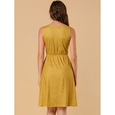 Women's Midi Polka Dots V-Neck Tie Drawstring Waist Sleeveless Dress