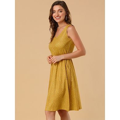 Women's Midi Polka Dots V-Neck Tie Drawstring Waist Sleeveless Dress