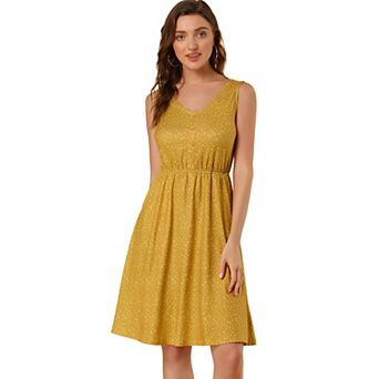 Women's Midi Polka Dots V-Neck Tie Drawstring Waist Sleeveless Dress