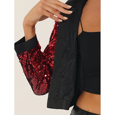 Women's Open Front Button Decor Sparkly Sequin Shrug Cropped Jacket
