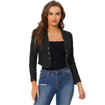 Denim Jacket for Women's Collarless Open Front Casual Crop Shrug