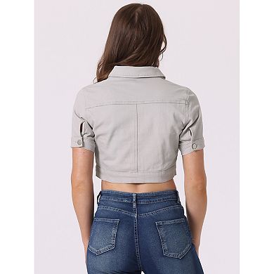 Women's Casual Short Sleeves Button Cropped Denim Jacket