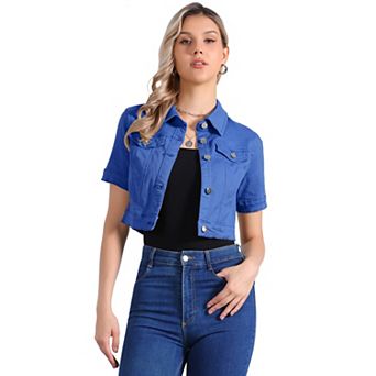 Women's Casual Short Sleeves Button Cropped Denim Jacket