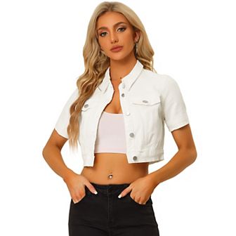 Women's Casual Short Sleeves Button Cropped Denim Jacket
